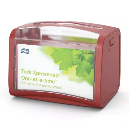Servettdispenser Tork stående Xpressnap röd – kompakt och hygienisk bordsdispenser för snabbmatsrestauranger och caféer
