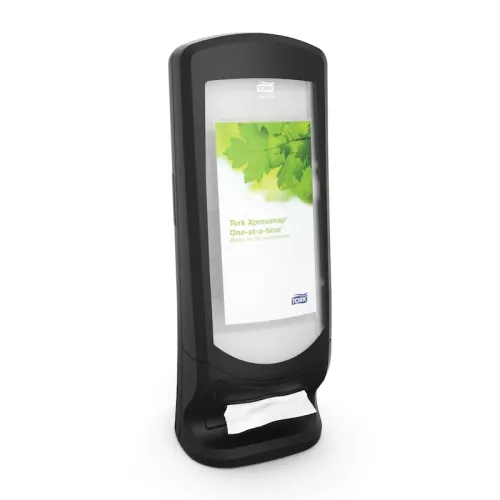 Tork Xpressnap stående servettdispenser N4 svart – kompakt och modern servettdispenser med arkvis utmatning som minskar förbrukning och förbättrar hygienen i restauranger, caféer och snabbmatsmiljöer, utvecklad för professionell