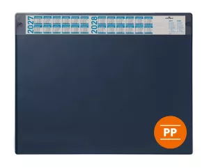 ​Skrivunderlägg 650 × 480 mm med årskalender och avtagbar klaff – Mörkblå