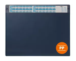 ​Skrivunderlägg 650 × 480 mm med årskalender och avtagbar klaff – Mörkblå