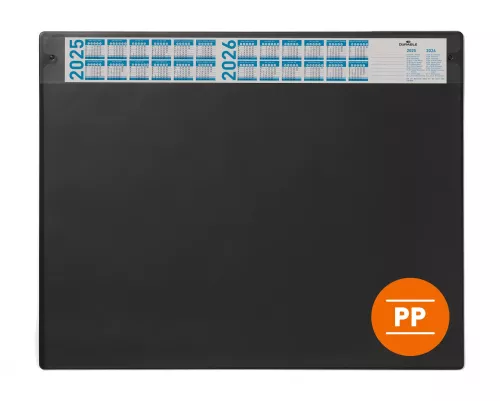 Skrivunderlägg 650x480 mm med årskalender svart – stort och praktiskt underlägg med kalender för skydd och planering på skrivbord