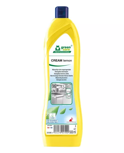 Green Care Cream Cleaner Lemon 500 ml – skonsam skurcreme med citronfräsch formula för effektiv rengöring av hårda ytor, sanitetsutrymmen och köksmiljöer utan att repa känsliga material, utvecklad för professionell lokalvård där skinande rena ytor