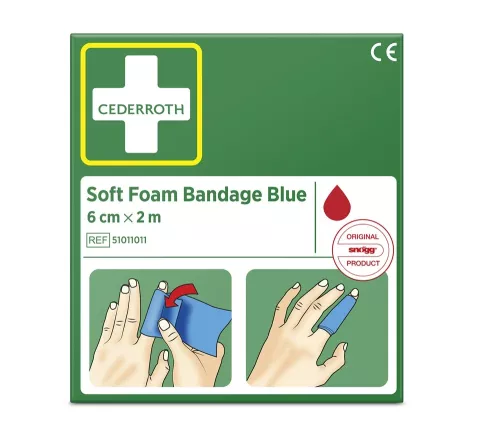 Cederroth Soft Foam Bandage blå 6 cm x 2 m – självhäftande och latexfritt första förband för snabb sårvård
