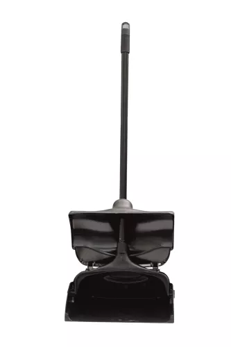 Sopset från Rubbermaid med skyddande lock och ergonomiskt handtag, idealiskt för hygienisk uppsamling av smuts och skräp