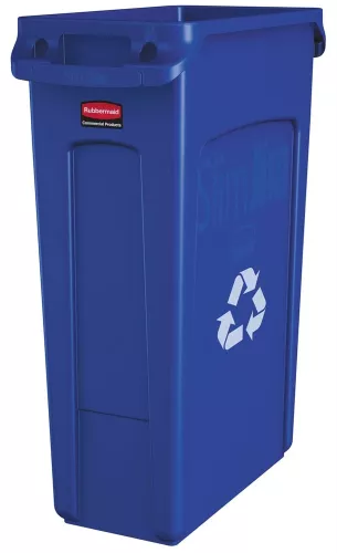 Rubbermaid Slim Jim soptunna blå 60 liter utan lock – smal och robust avfallsbehållare för effektiv källsortering i trånga utrymmen och professionella miljöer
