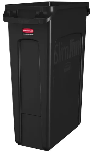 Soptunna Rubbermaid Slim Jim svart utan lock – smal och robust avfallsbehållare för trånga utrymmen i offentliga miljöer