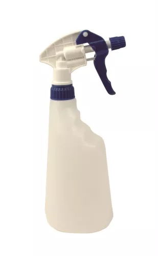 Sprayflaska Activa Basic 600 ml – kemikaliebeständig blå plastflaska med greppvänlig design och finfördelande sprayfunktion