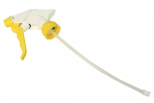 Gul spraytrigger – kemikalieresistent sprayhuvud med justerbart munstycke, passar standardflaskor