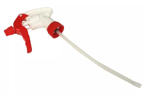 Spraytrigger röd – kemikalieresistent och justerbart munstycke, passar standardflaskor