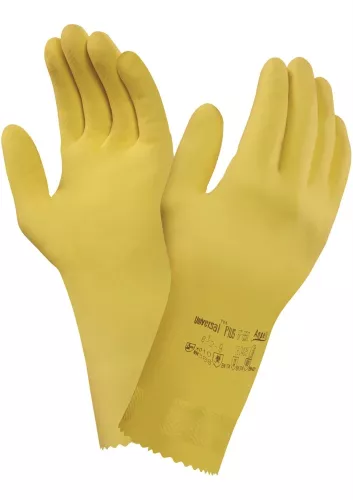 Ansell Universal Plus städhandske i latex – gul skyddshandske storlek M för rengöring och kemikaliehantering