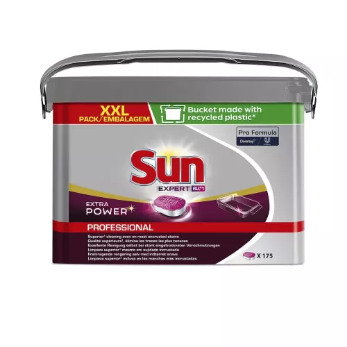 Sun Pro Formula All-in-1 Extra Power disktabletter 175 st – kraftfulla maskindisktabletter med fettlösning, glans och kalkskydd för professionella diskmaskiner