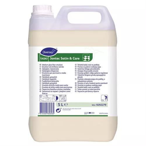 Taski Jontec Satin Care 5L – golvvårdsmedel för rengöring och underhåll av hårda golv, ger skyddande yta och jämn finish inom professionell städning