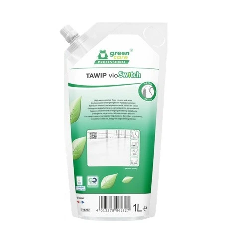 Tawip vioSwitch 1 liter – refillpåse med miljömärkt golvvårdsmedel för daglig rengöring  Refillpåse 1L med Tawip vioSwitch – effektivt och hållbart golvmedel från Green Care Professional