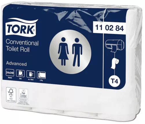 Tork Advanced T4 toalettpapper vit 2-lags – 24 rullar mjukt och hållbart papper för standarddispenser