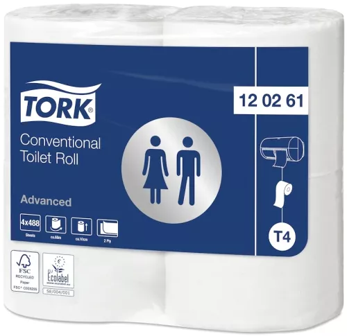 Tork T4 toalettpapper Advanced – extra långt, vitt toalettpapper för dispenser, hög kapacitet