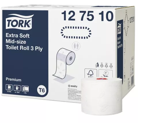 Tork Extra Mjukt Premium T6 toalettpapper 27 rullar – lyxigt 2-lagers papper för T6-dispensers, idealiskt för miljöer med hög komfortkrav