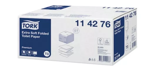 Toalettpapper Tork Extra Mjukt Vikt Premium T3 – lyxigt mjukt och hygieniskt toalettpapper i ark, idealiskt för exklusiva toalettutrymmen