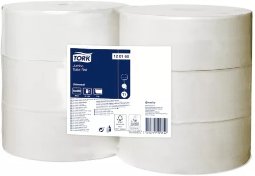 Tork Jumbo Universal T1 toalettpapper natur – storpack med 6 rullar för dispenser i offentliga toaletter