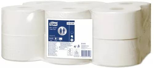 Tork Mini Jumbo Advanced T2 toalettpapper, vitt – högkapacitetspapper för offentliga toaletter, kompatibelt med T2-dispenser