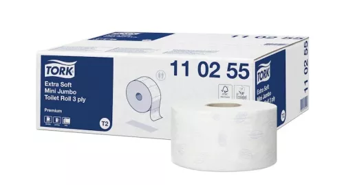 Tork Mini Jumbo toalettpapper Extra Premium T – extra mjukt och starkt toalettpapper i stor rulle för offentliga toaletter