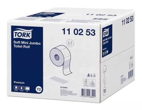 Toalettpapper Tork Mini Jumbo Mjukt Premium – extra mjukt och högkvalitativt papper i stor rulle för offentliga toaletter