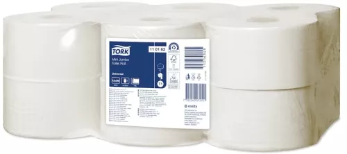 Toalettpapper Tork Mini Jumbo Universal T2 vit – stor rulle för offentliga toaletter, hög kapacitet och effektiv förbrukning