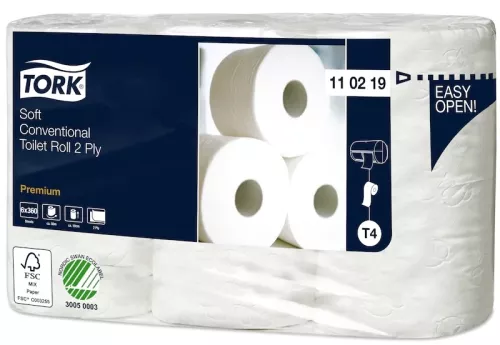 Tork T4 Premium toalettpapper – mjukt, vitt 2-lagerspapper för dispensersystem, hög komfort och kvalitet