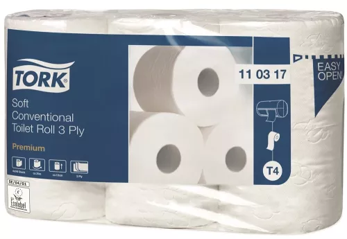 Tork T4 Premium toalettpapper vitt 3-lags – extra mjukt papper för komfort och hygien
