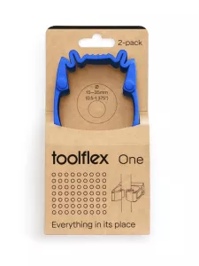 Toolflex One hållare 2-pack blå inkl. adapter – smart redskapshållare för städutrustning, flexibel och enkel montering