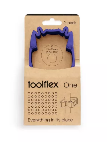 Toolflex One hållare 2-pack lila med adapter – flexibel redskapshållare för smidig och färgkodad förvaring i städ- och arbetsmiljöer