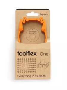 Toolflex One hållare 2-pack orange med adapter – flexibel och färgstark redskapshållare för organiserad förvaring i professionella miljöer