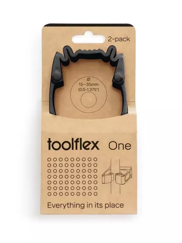 Toolflex One hållare 2-pack svart inkl. adapter – justerbara hållare för säker upphängning av redskap på vägg