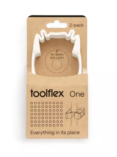 Toolflex One hållare 2-pack vit med adapter – flexibel och färgkodningsbar redskapshållare för säker upphängning av städutrustning