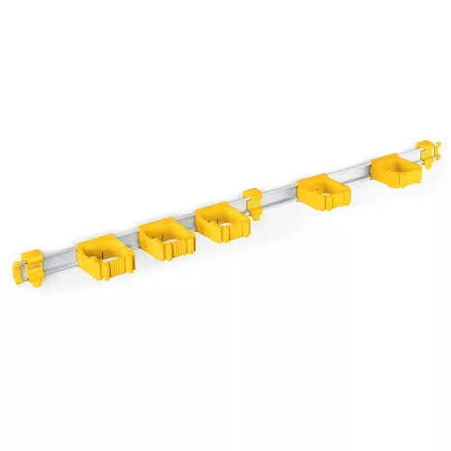 Toolflex One skena 94,5 cm gul med 5 hållare – organiseringssystem för städredskap, robust och färgkodad väggmontering