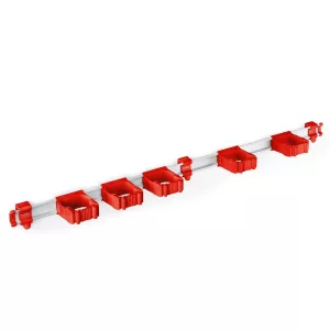 Toolflex One skena 94,5 cm röd – komplett redskapshållarsystem med 5 hållare för väggmontering