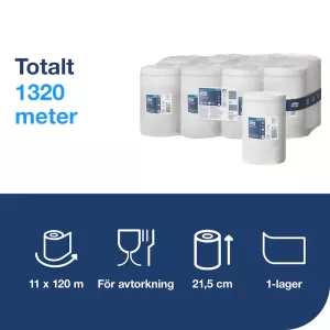 Tork Avtorkningspapper 1-lag Vit 120m Advanced M1