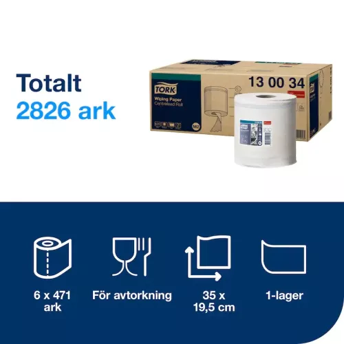 Tork avtorkningspapper 1-lag vit 165 m Premium M2 – slitstarkt torkpapper för effektiv rengöring och avtorkning av ytor