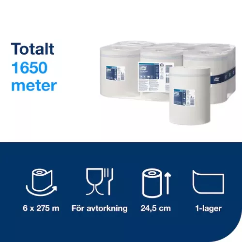 Tork avtorkningspapper 1-lag vit 275 m Advanced M2 – slitstarkt torkpapper för effektiv rengöring och avtorkning av ytor