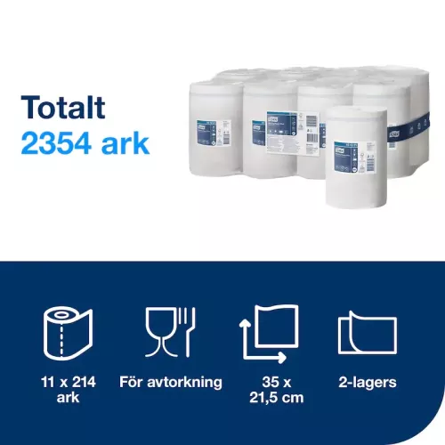 Tork avtorkningspapper Plus 2-lag vit 749 m Advanced M1 – slitstarkt och absorberande torkpapper för effektiv rengöring
