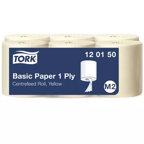Tork Basic papper 1-lag gul 300 m Universal M2 – prisvärt och slitstarkt torkpapper för effektiv rengöring och avtorkning