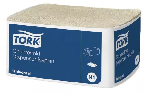 Tork Counterfold dispenserservett natur Universal N1 – miljövänliga och praktiska servetter för dispenser i restaurang, café och servering