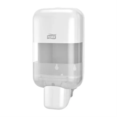 Tork dispenser mini för tvål och handdesinfektion S5 i vit design – kompakt och hygienisk dispenser för mindre utrymmen, kompatibel med Tork S5 system för handhygien i kontor, vård och offentliga miljöer
