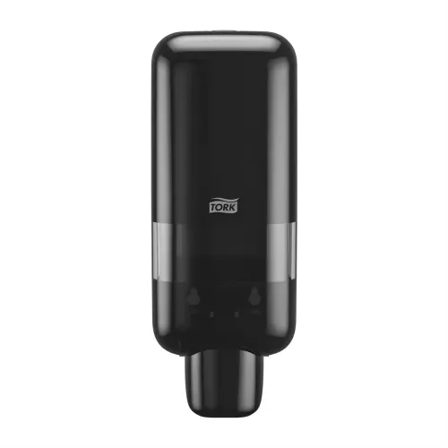 Tork dispenser för tvål och handsprit S4 i svart design – stilren och hygienisk dispenser för effektiv handhygien, kompatibel med Tork S4 refill i vård, kontor och offentliga miljöer