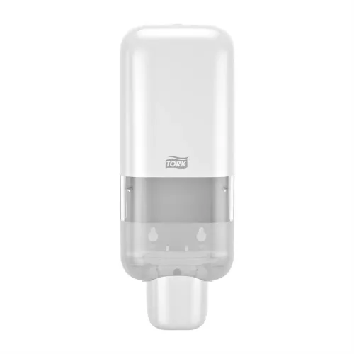 Tork dispenser för tvål och handsprit S4 i vit design – stilren och hygienisk dispenser för effektiv handhygien, kompatibel med Tork S4 refill i vård, kontor och offentliga miljöer