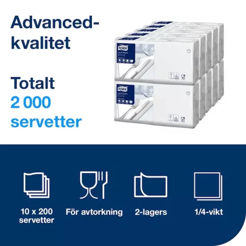 Tork lunchservett vit 2-lag 33x33 cm Advanced – mjuka och slitstarka servetter för restaurang och servering