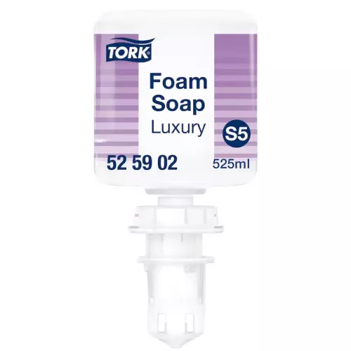 Tork Luxury mini handtvätt skumtvål S5 refill i vit plastflaska – lyxig, återfuktande och dermatologiskt testad skumtvål med mild doft, kompatibel med Tork S5 dispensersystem för premium handhygien i hotell, kontor och offentliga miljöer