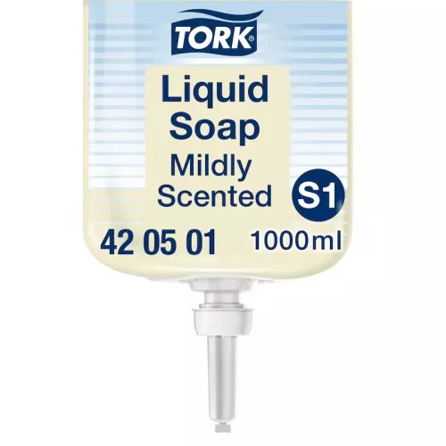 Tork Mild flytande tvål S1 1000 ml refill – återfuktande och dermatologiskt testad handtvål med mild doft, kompatibel med Tork S1 dispensersystem för effektiv handhygien i kontor, skola och offentliga miljöer