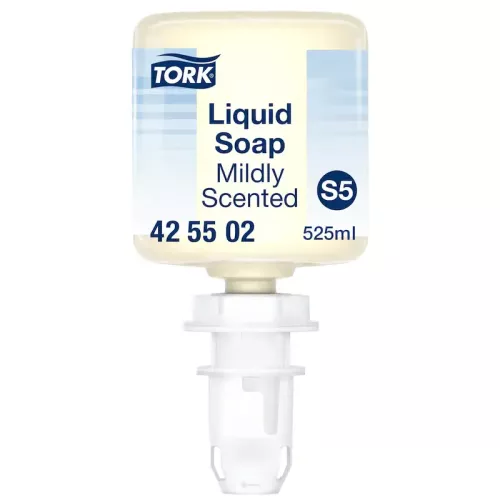 Tork milt parfymerad handtvätt mini flytande tvål S5 refill i vit plastflaska – skonsam och återfuktande handtvål med mild doft, dermatologiskt testad och kompatibel