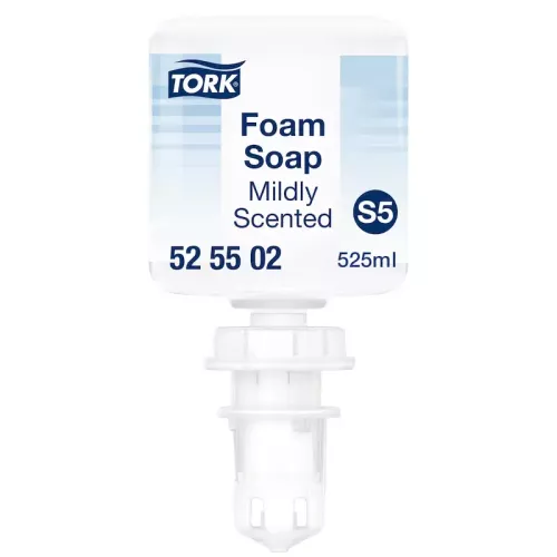 Tork milt parfymerad handtvätt mini skumtvål S5 refill i vit plastflaska – skonsam och återfuktande skumtvål med mild doft, dermatologiskt testad och kompatibel med Tork S5 dispensersystem för effektiv handhygien i kontor, skola