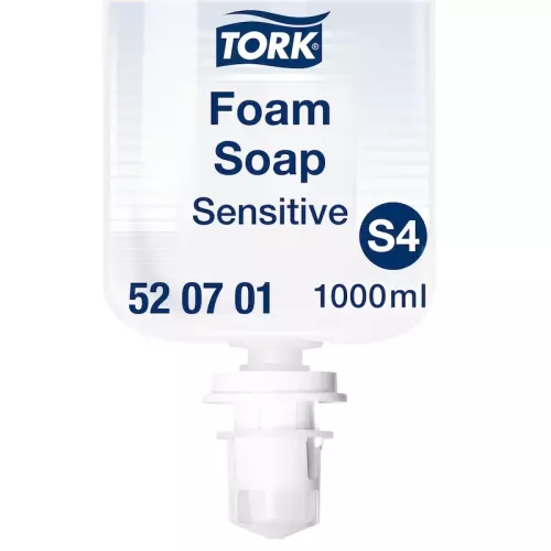 Tork Sensitive skumtvål S4 1000 ml refill – parfymfri, extra mild och dermatologiskt testad handtvål för känslig hud, kompatibel med Tork S4 dispensersystem för professionell handhygien i vård, kontor och offentliga miljöer
